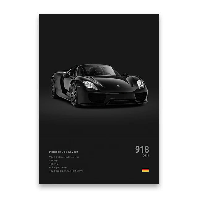 Porsche 918 Poster Canvas Wall Art