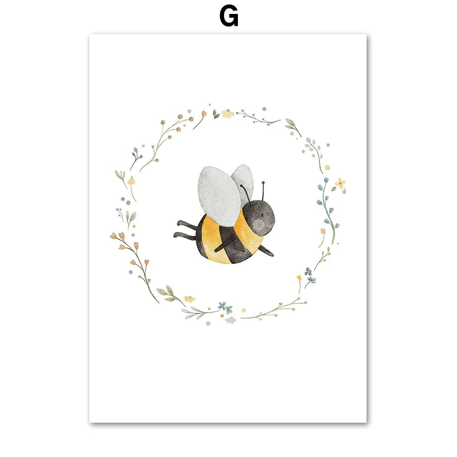 Cute Painting Bee Poster Canvas Decor for Nursery