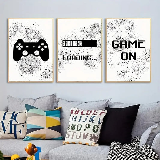 Set Of 3 Game Loading Gamer Gaming Poster Canvas