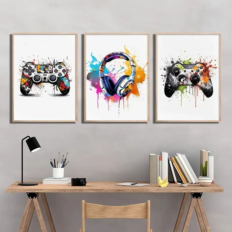 Colorful Headphone Gamepad Gaming Set Of 3 Poster