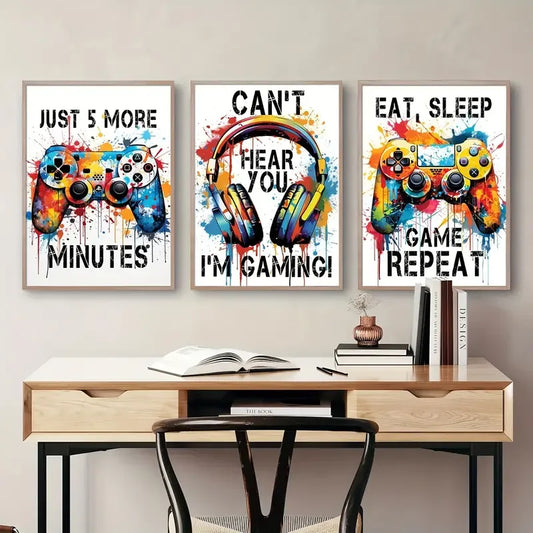 Eat Sleep Game Repeat Set 3 Canvas Poster Wall Art