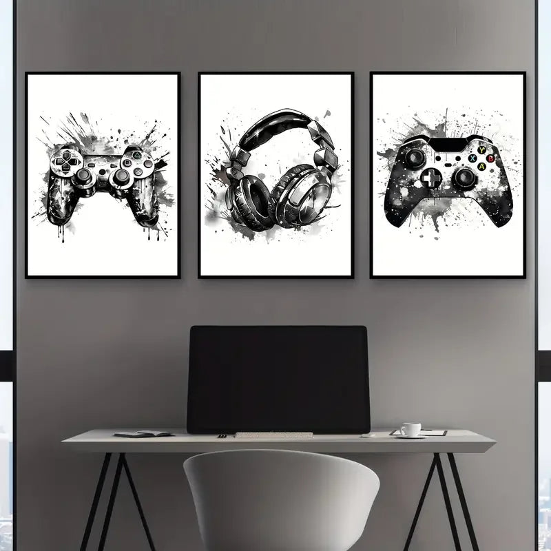 Black & White Gamepad Xbox Controller Set 3 Gaming Poster Canvas