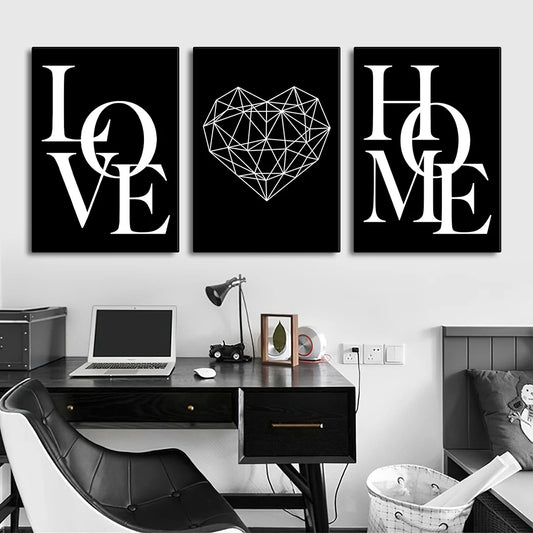 Love Home Diamond Heart 3 Pieces Poster Canvas