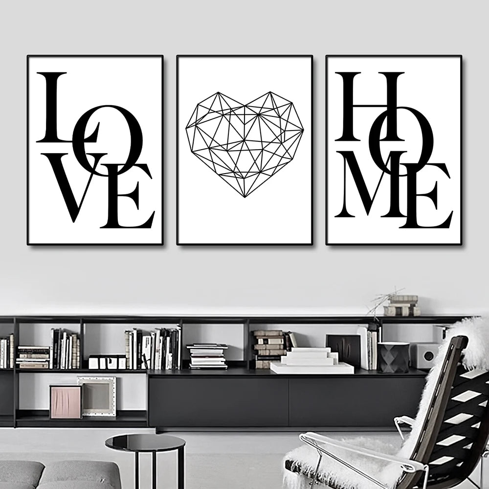 Love Home Diamond Heart 3 Pieces Poster Canvas