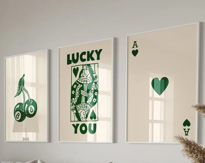 Lucky You Aesthetic Queen of Hearts Set Of 3 Poster Canvas