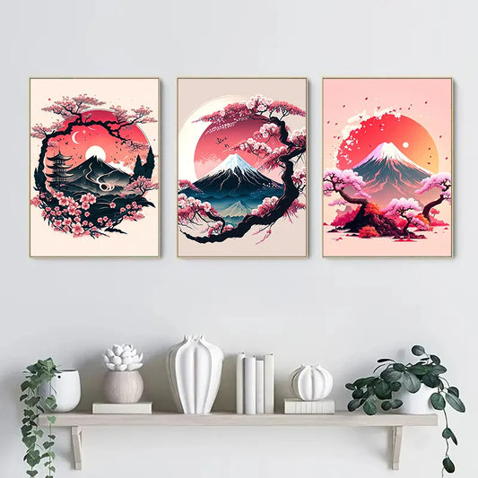 Japanese Landscape 3 Pieces Wall Art Poster Canvas