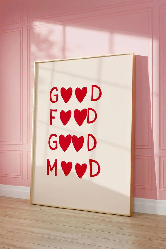 Good Food Good Mood Heart Poster Canvas Wall Art for Kitchen