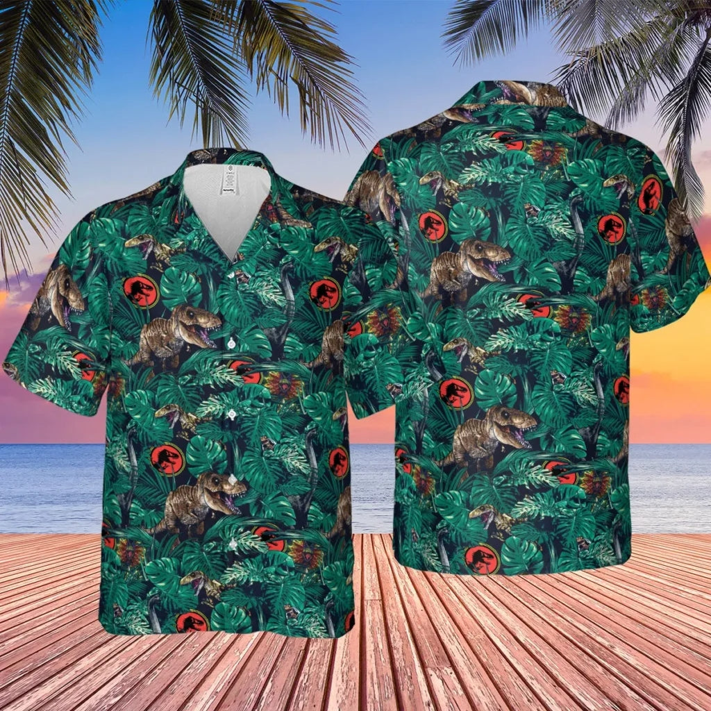 Dinosaurs Tropical Jurassic Park Hawaiian Shirt