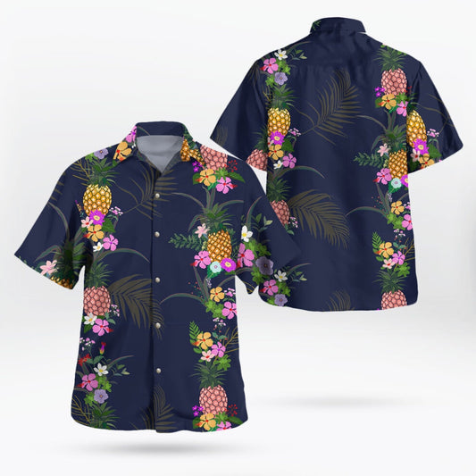 Navy Tropical Pineapple Hawaiian Shirt