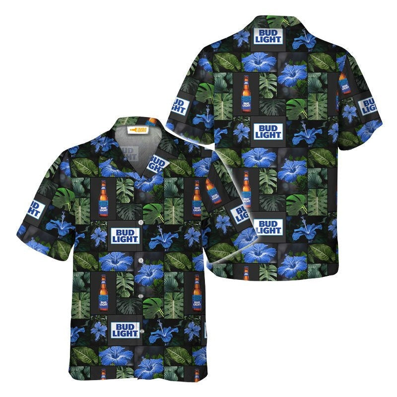 Bud Light Tropical Hibiscus Flower Hawaiian Shirt