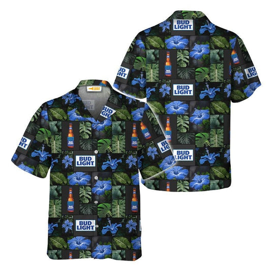 Bud Light Tropical Hibiscus Flower Hawaiian Shirt