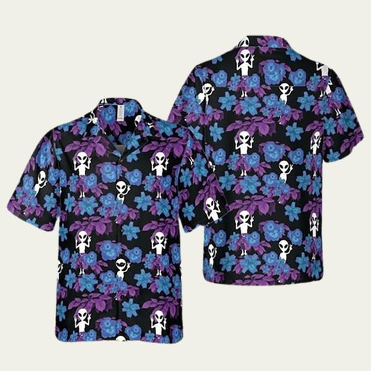 Blue And Purple Alien Hawaiian Shirt