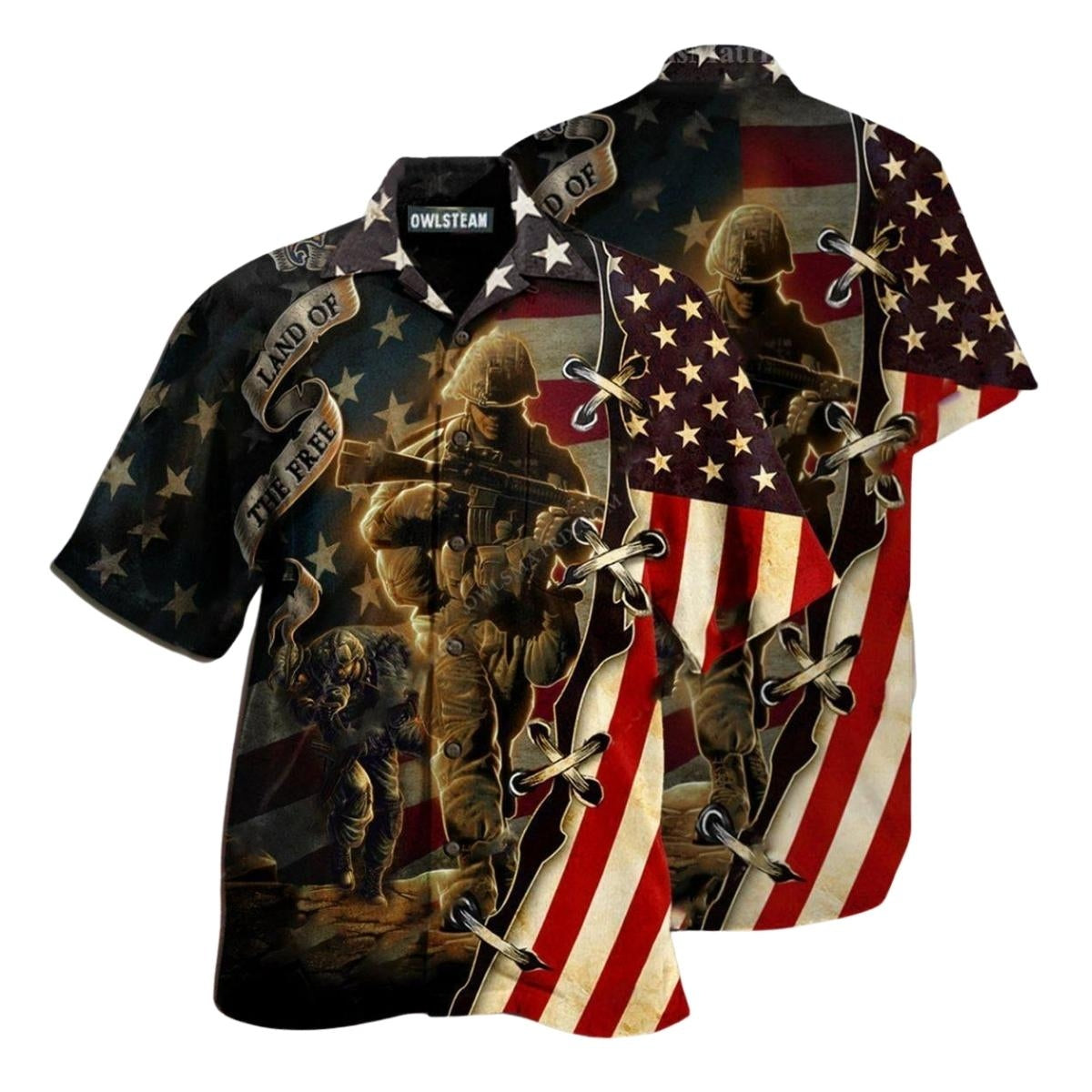 Veteran Land Of The Free Us Flag Hawaiian Shirt