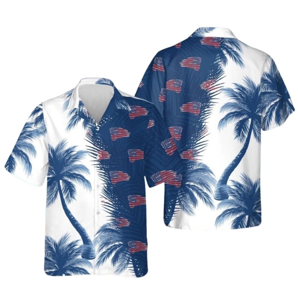 USA Flag Patriotic Tropical Hawaiian Shirt