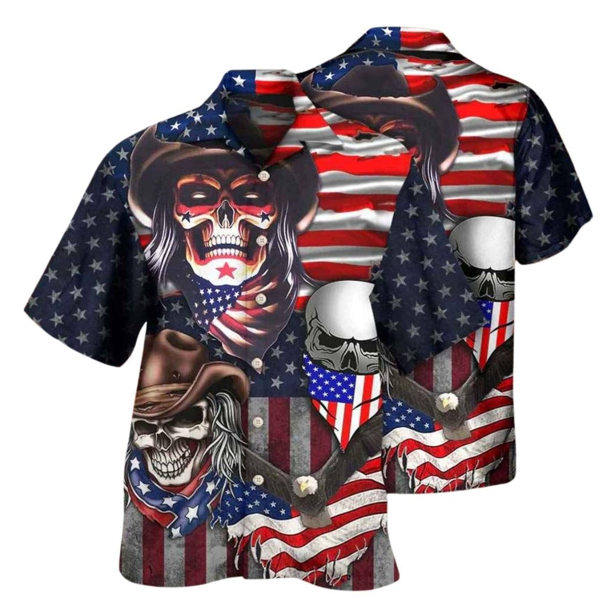Skull Independence Day USA Flag Hawaiian Shirt