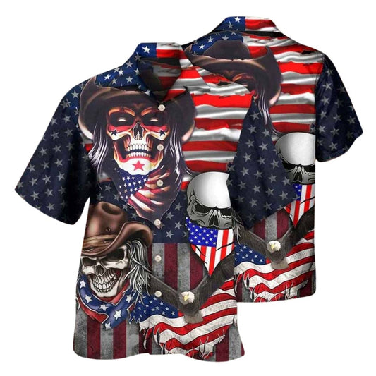 Skull Independence Day USA Flag Hawaiian Shirt
