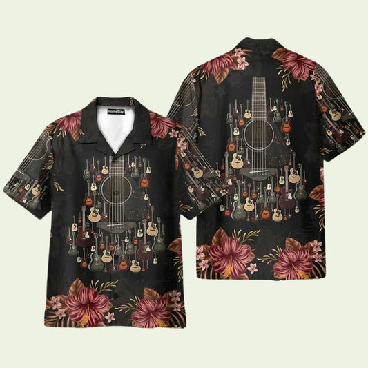 Flowers Acoustic Guitar Hawaiian Shirt