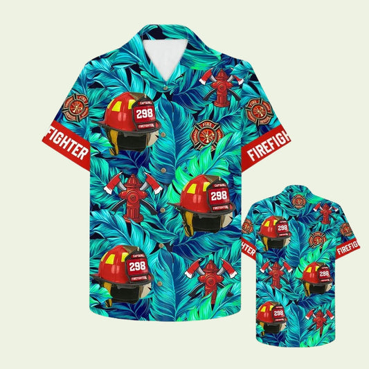 Firefighter Helmet Tropical Hawaiian Shirt