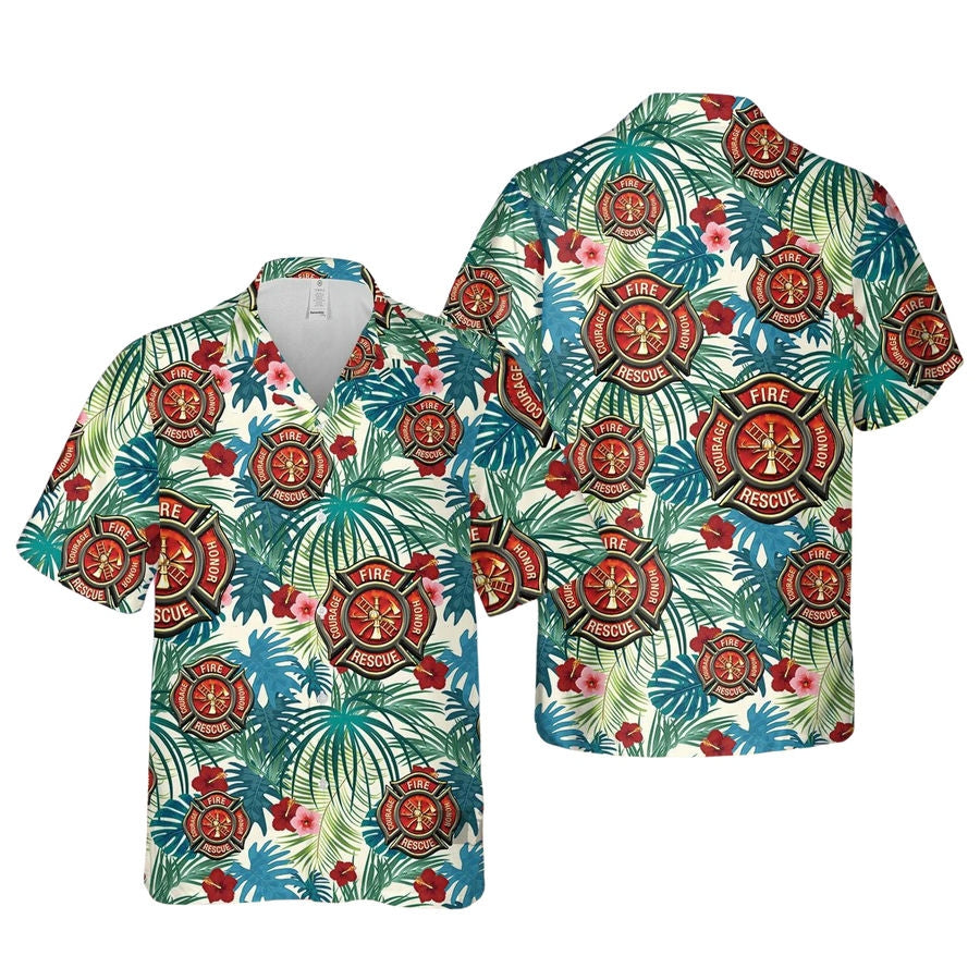 Palm Leaves Firefighter Hawaiian Shirt