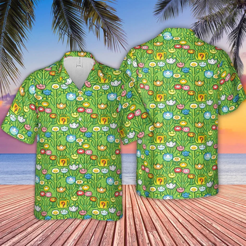 8bit Flower Garden Super Mario Hawaiian Shirt