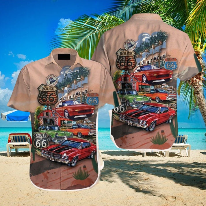 Muscle Cars Vintage Retro Route 66 Hawaiian Shirt