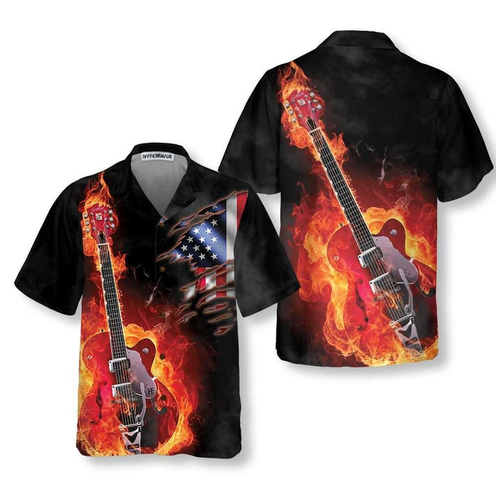 Guitar On Fire Hawaiian Shirt