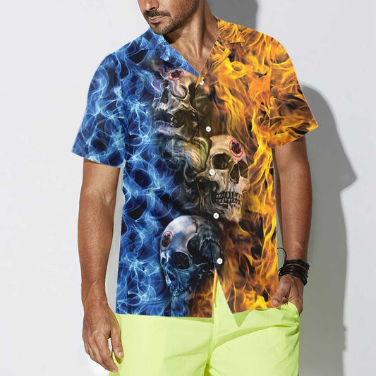 Fire And Water Skull Hawaiian Shirt