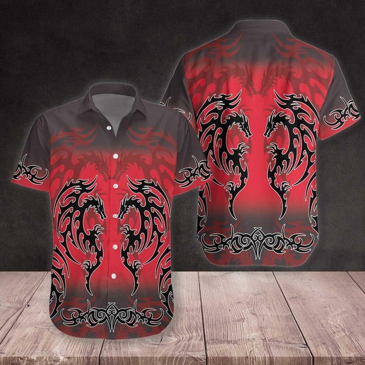 Red Tribal Dragon Hawaiian Shirt