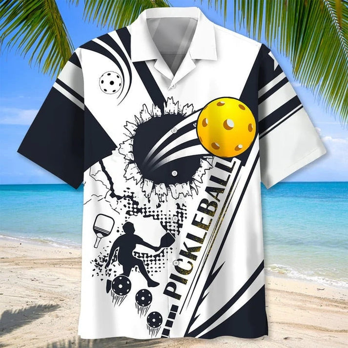 Pickleball Hawaiian Shirt, Black and White