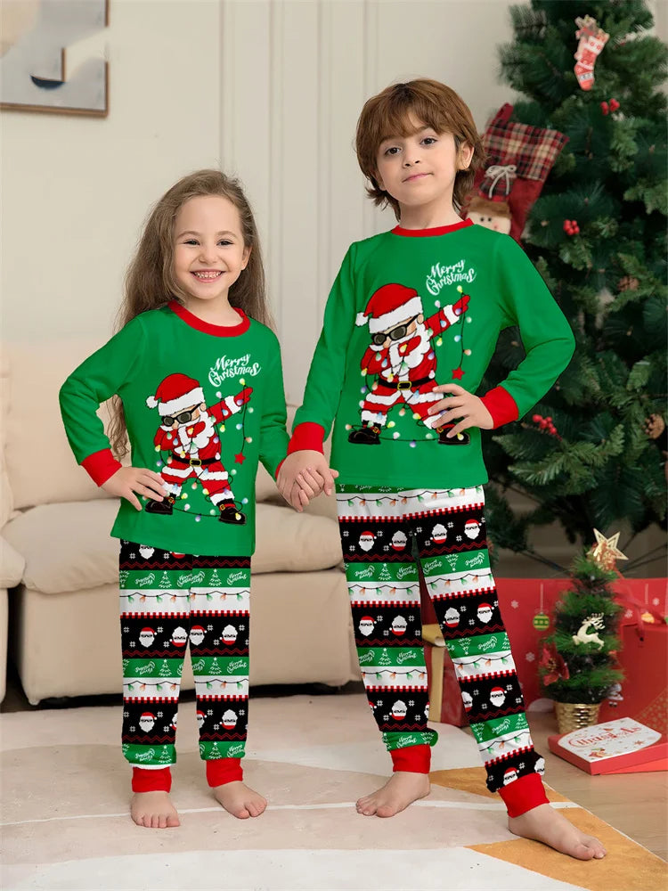 Green Dabbing Santa Family Matching Pajamas