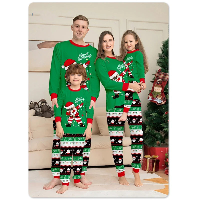 Green Dabbing Santa Family Matching Pajamas