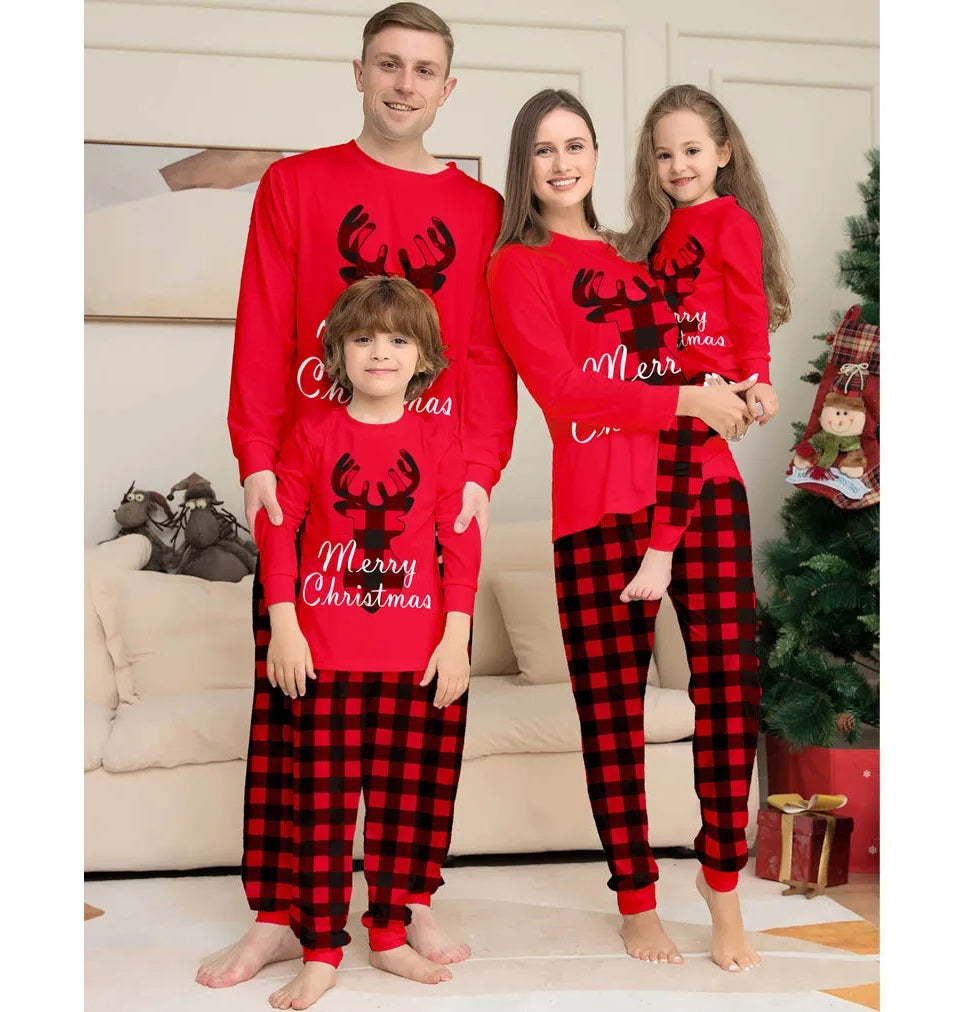 Elk Striped Matching Christmas Family Pajama Set