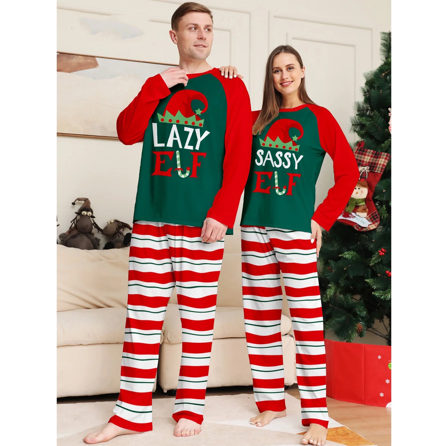 Funny Lazy ELF Matching Xmas Pajamas for Family