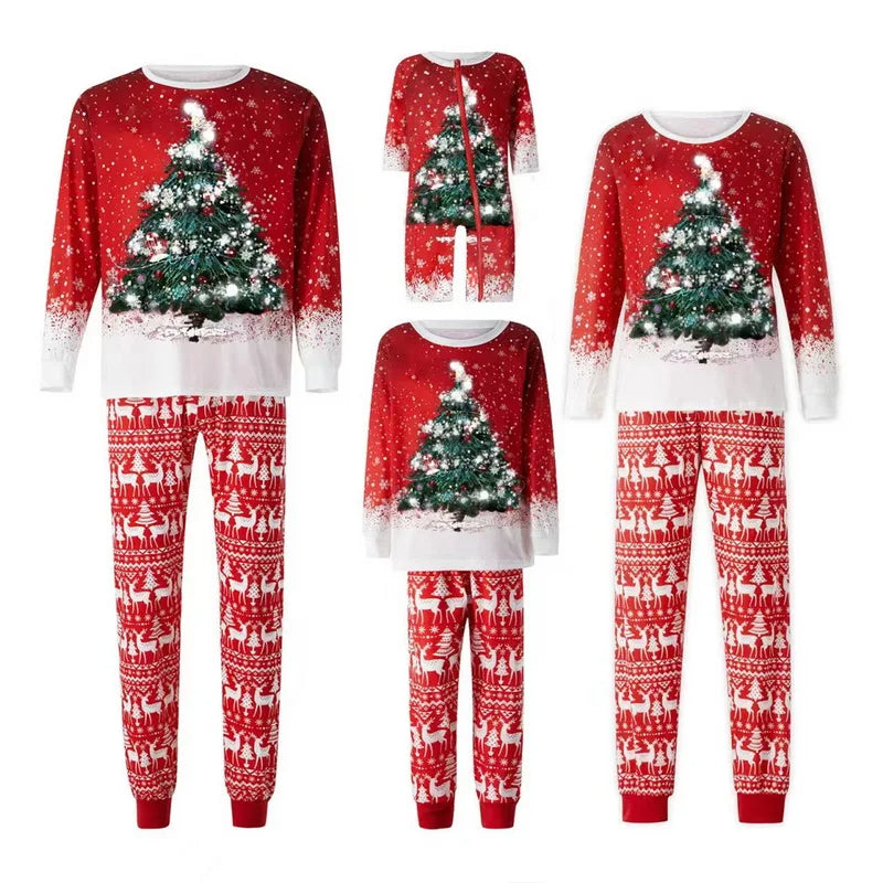 Family Christmas Pajamas Set, Xmas Tree Full Print