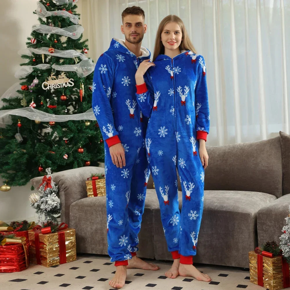 Blue Snowflake Christmas Couple Pajamas Set