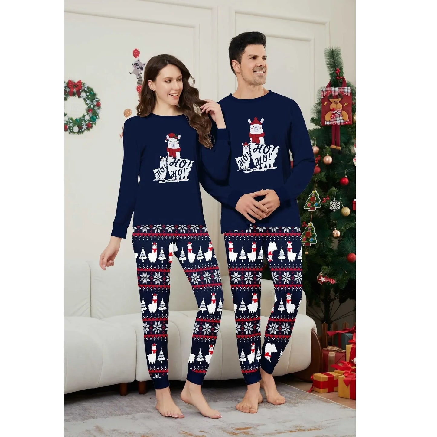 Cute Llama Christmas Family Pajamas Set