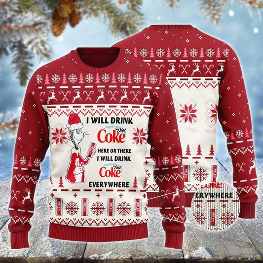 Drink Diet Coke Everywhere Ugly Christmas Sweater