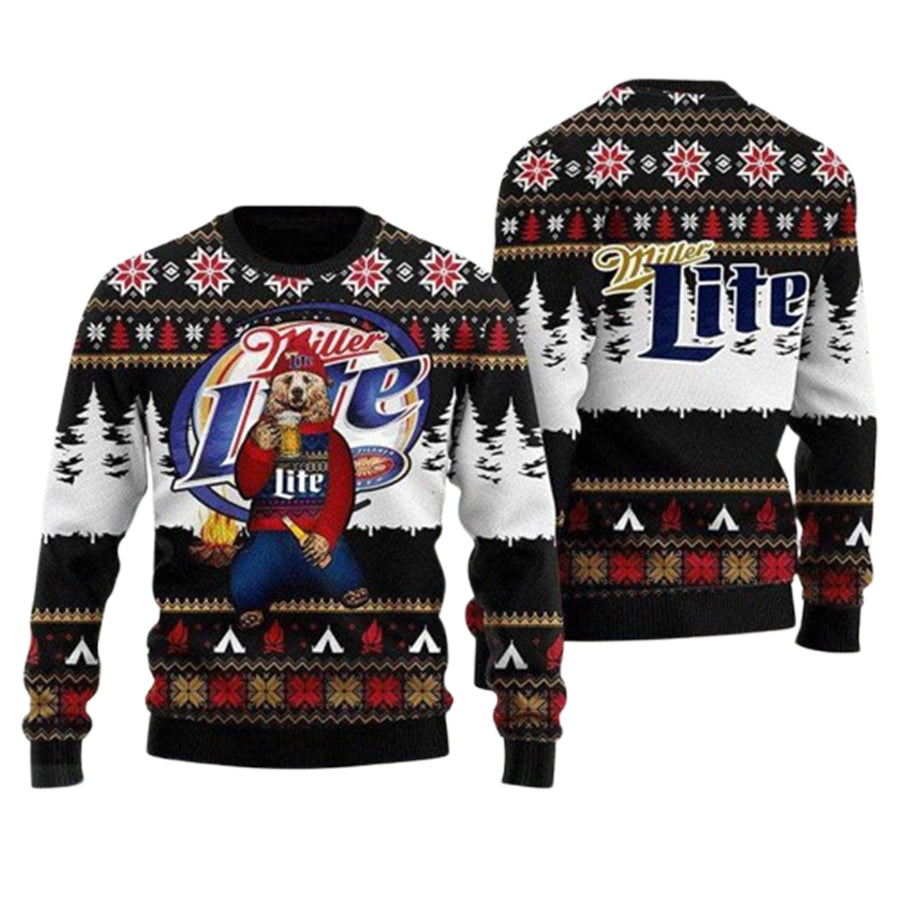 Bear Drinking Miller Lite Ugly Christmas Sweater