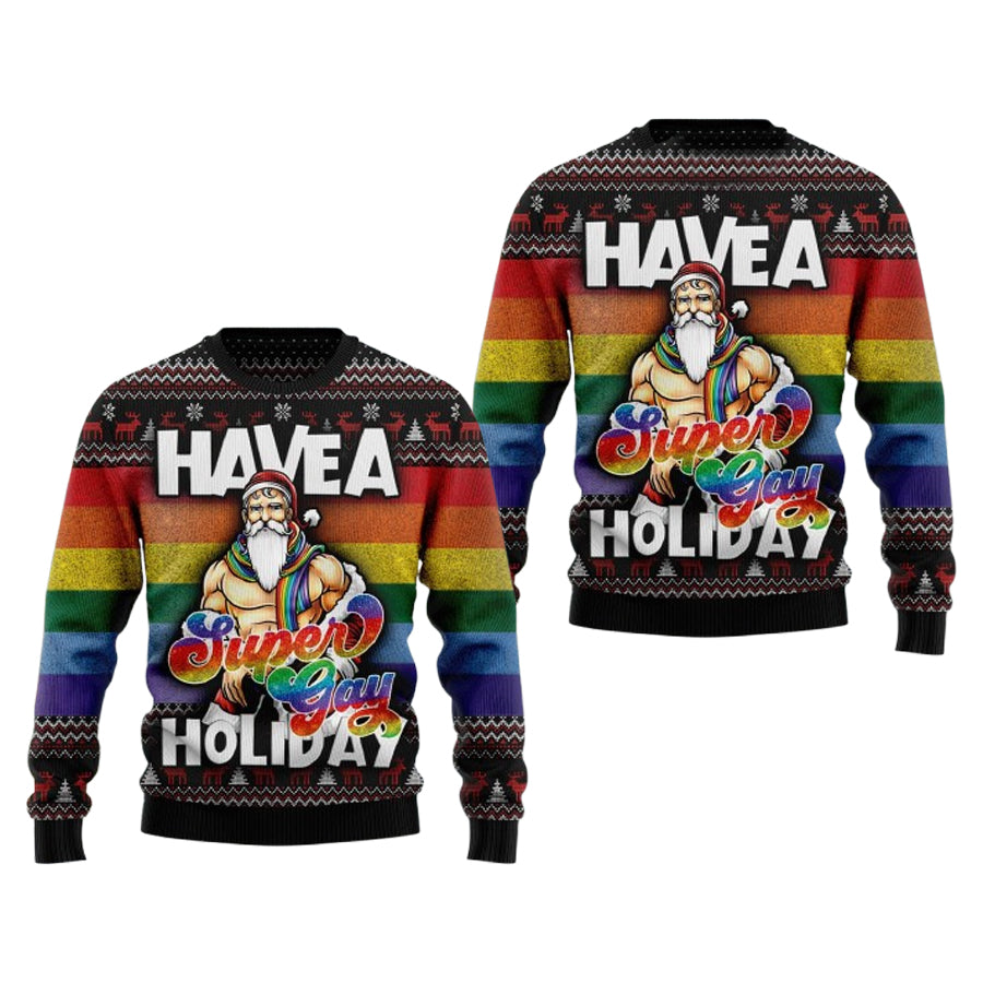 Super Gay Holiday Lgbt Pride Ugly Christmas Sweater