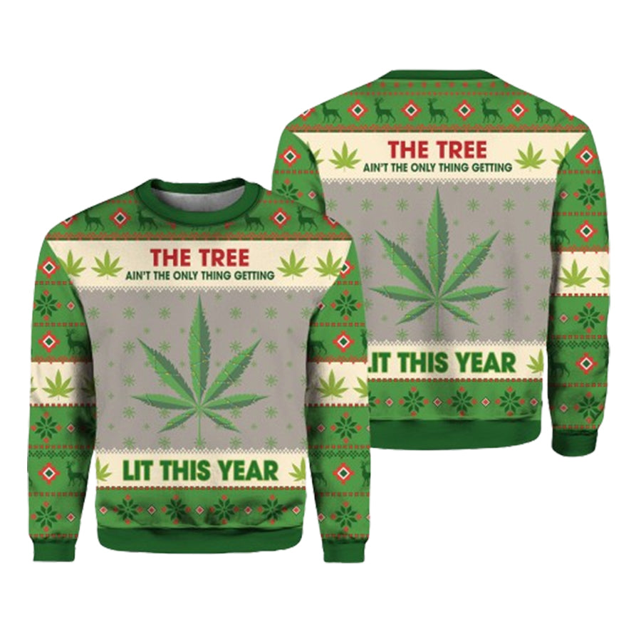 Lit This Year Weed Ugly Christmas Sweater