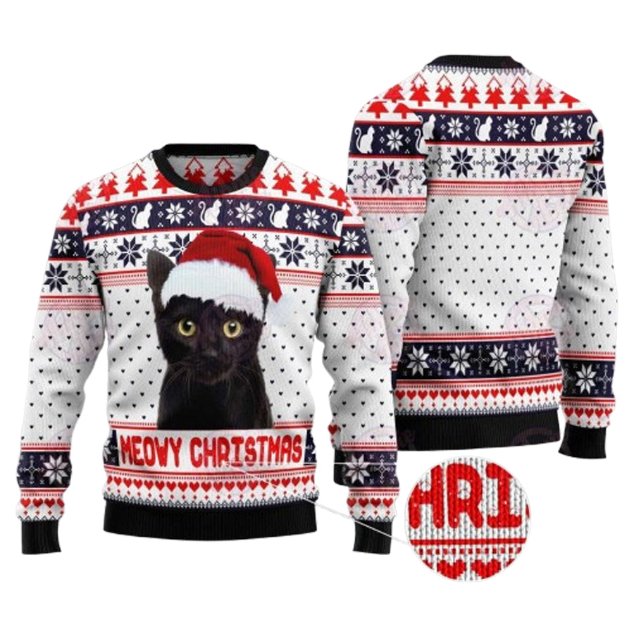 Meowy Black CatUgly Christmas Sweater