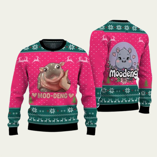 Moo Deng Ugly Christmas Sweater