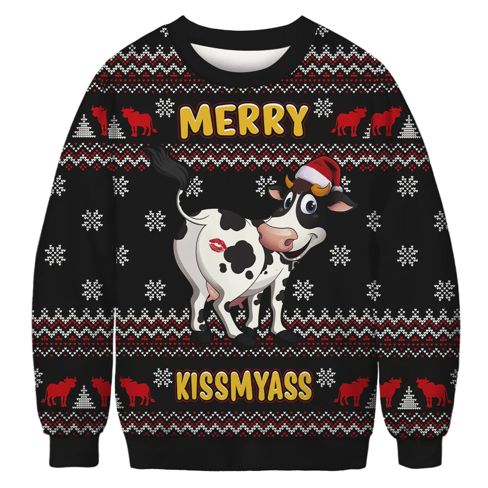 Funny Cow Xmas His Her Couple Ugly Sweater